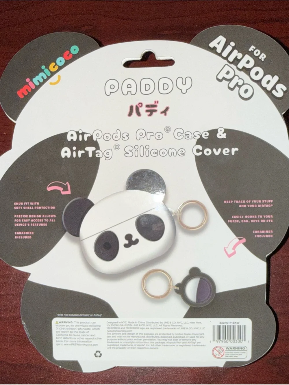 MIMI & COCO Panda AirPods Pro Case and AirTag Silicone Cover - White & Black